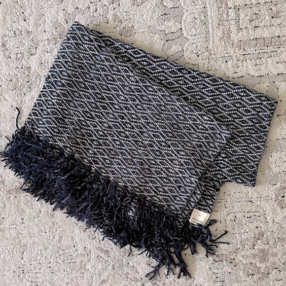 Other - Blue and white printed fringe throw blanket